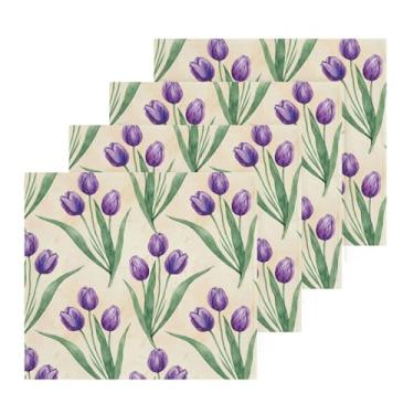 Imagem de Burbuja Pacote com 4 toalhas de banho Violet Tulip, algodão premium, máxima suavidade e absorção para toalhas de mão e rosto, 30,5 x 30,5 cm