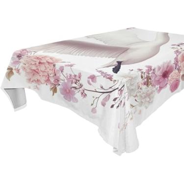 Imagem de Burbuja Toalha de mesa de flores de cisne, toalha de mesa quadrada anti-rugas grossa para decoração de jantar, cozinha, festa, 137 x 137 cm
