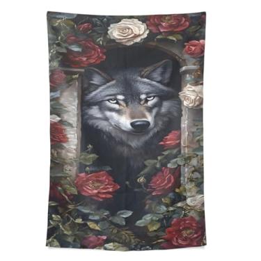 Imagem de STAYTOP Tapeçaria de parede lobo selvagem tapeçaria para decoração de casa dormitório sala de estar quarto tapete de parede (80 × 60 pol)