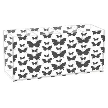 Imagem de CEBUGI Porta-canetas de acrílico com 4 compartimentos, organizador de lápis transparente, silhuetas de borboleta, suporte de pincel de maquiagem para escritório em casa, escritório, armazenamento