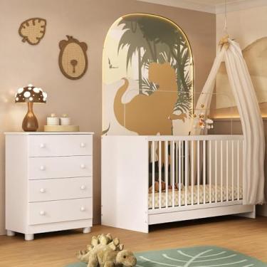 Imagem de Berço 3 em 1 para Colchão 130x60cm com Cômoda 4 Gavetas Sol Multimóveis Mp4744 Branco