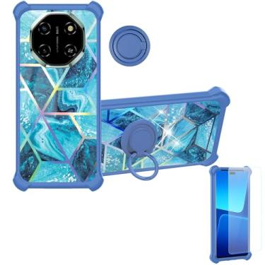 Imagem de Aroepurt Capa compatível com Blackview Shark 6 5G [com 1* protetor de tela de vidro temperado][PC rígido + silicone macio][suporte para anel] [luz refletora colorida] IMDL-LS