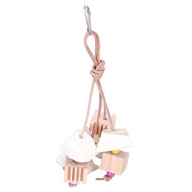 Imagem de Acouto Brinquedo de Mastigar de Madeira Natural Com Chocos e Corda Suspensa Colorida - Brinquedo Ideal para Moer Dentes de Pássaros Periquitos e Pássaros Pequenos | Acessório de Gaiola Seguro,