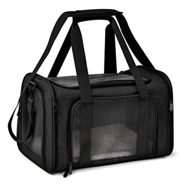 Imagem de Bolsa de Transporte para Cachorro e Gato com Cama Confortável Lavável Zíper Travamento Cinto Ombro Aprovado por Linhas A