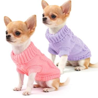 Imagem de Kallfir's cutie 2 Peças Chihuahua Camisola Cão Camisola Para Cães Pequenos Inverno Quente Cão Malha Camisola Bonito Filhote De Cachorro Roupas Para Chá Xícara Yorkshire Pet Gato Malhas Roupas Grossa