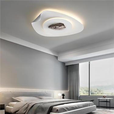 Imagem de Luminária de teto LED em metal, moderna e elegante, com controle remoto e dimerizável, design oval simples, 42W, branca, ultrafina e com cúpula curva em ferro. Ideal para quarto, corredor, c