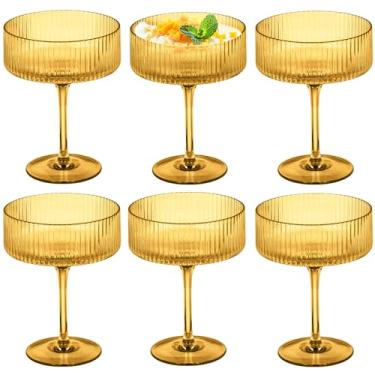 Imagem de 6 peças de copos de martini 297 g copos de cupê com nervuras plasitc champanhe à prova de estilhaçamento acrílico vintage copos de vinho Margarita copos descartáveis para festas de aniversário de