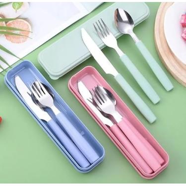 Imagem de Conjunto de Talheres para Marmita, 3 Peças em Aço Inox com Cabo de Plástico e Estojo