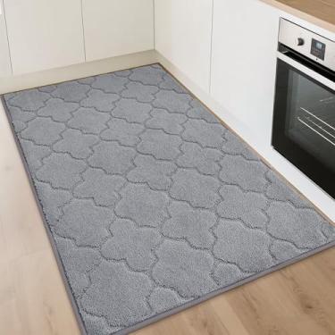 Imagem de COSY HOMEER Tapetes de cozinha 81 cm x 122 cm antiderrapantes laváveis tapetes de cozinha absorventes de chão tapetes macios para cozinha, tapete de pia, entrada, tapete de área, cinza