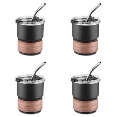Imagem de Kit Conjunto 4 Copos Herméticos em Inox Para Café, Chá e Bebidas Quentes 250ml com Canudo - Preto