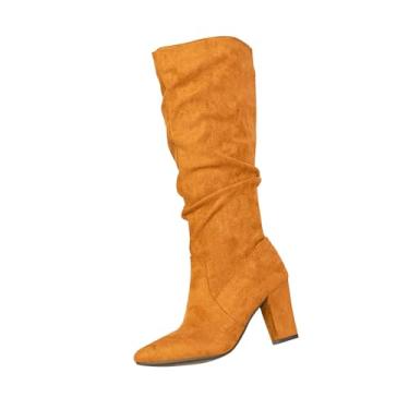 Imagem de Botas femininas de salto alto na panturrilha com bico fino para uso casual e de lazer, Marrom, 35