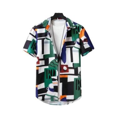 Imagem de Camisas Havaianas Masculinas De Manga Curta Com Estampa Em Patchwork 3