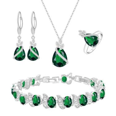 Imagem de ZCGJWE Conjunto de joias de casamento para mulheres, colar de pedras preciosas, brincos, pulseira, conjunto de joias de luxo, aniversário, dia dos namorados, dia das mães, Natal, formatura, presente