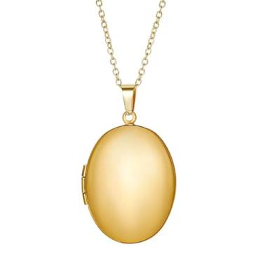 Imagem de LittleFathand Colar com medalhão de foto para mulheres e homens, colar com pingente oval geométrico, banhado a ouro, prata, medalhão oval, gargantilha para presente de dia dos namorados, Aço