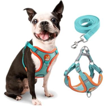 Imagem de Coleira Peitoral com Guia para Cães e Gatos – Peitoral Ajustável Respirável com Faixa Reflexiva para Passeios Seguros(Azul,XL (10-14Kg))