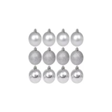 Imagem de Bolas de Natal Vermelhas com Suporte Dourado, Polipropileno, 4cm de Diâmetro, Kit com 6 Unidades para Decoração de Árvore