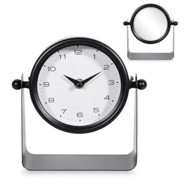 Imagem de QIYAODECO Relógio de mesa espelhado vintage no suporte, mesa decorativa e relógios pequenos, relógio de prateleira, decorativo, operado por bateria, decoração de mesa para sala de estar, silencioso