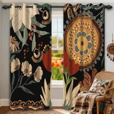 Imagem de GICDSU Cortinas blackout florais para quarto, cortinas escurecidas para quarto, conjunto de 2 painéis de 244 cm de comprimento, estilo meados do século, em laranja e branco, decoração boho cortinas
