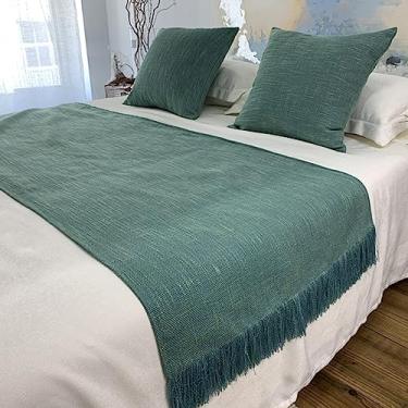 Imagem de Caminho de cama simples moderno borla capa de cama leve luxo proteção de cama cobertor para cama king size faixa decorativa toalha de cama para quarto hotel quarto de casamento - verde||50*50 cm