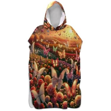 Imagem de Joisal Poncho de surfe para mudança de roupão, toalha de banho com capuz, leve, colorido, borboleta, floral, flor, ponchos adultos para mulheres