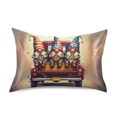 Imagem de Travesseiros de cetim EUA Gnomos Dia da Independência Impressão Refrescante Padrão Queen King Size Travesseiro Personalizado Confortável Cama Macia Tamanho Queen 76.2 cm x 50.8 cm