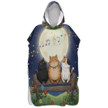 Imagem de Joisal Roupão absorvente para trocador de poncho de surfe para adultos toalhas de banho de praia com capuz fofos gatos de desenho animado unissex poncho adulto com capuz