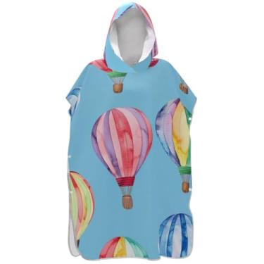 Imagem de Joisal Poncho de surfe trocador de roupão para adultos praia moletom toalha natação secagem rápida masculino poncho com capuz arco-íris balões de ar quente
