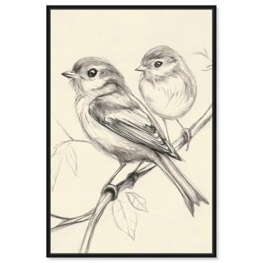 Imagem de Art Remedy Sparrows in Soft Lines I Canvas Animal Line Art, Moldura preta, 40,6 cm x 61 cm