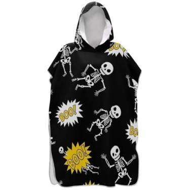 Imagem de Joisal Funny Skeletons Boo Preto Surf Poncho Trocador Roupão Adulto Praia Com Capuz Toalha de Banho Absorvente Feminino Ponchos com Capuz