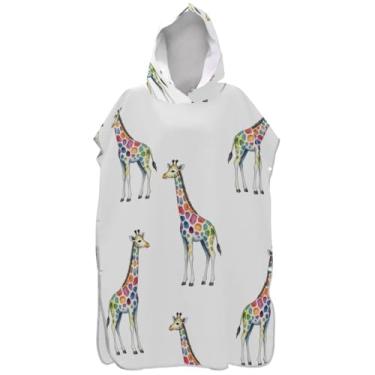 Imagem de Joisal Roupão para adultos, poncho de surfe, praia, banho com capuz, toalhas leves em aquarela, girafas, branco, ponchos adultos para mulheres