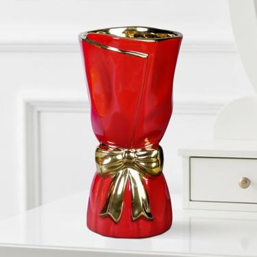 Imagem de Wancetang Vaso de cerâmica para flor - vasos modernos de 28 cm, decoração de casa, vaso decorativo vermelho para grama dos pampas, ilha de cozinha, sala de estar, lareira, decoração de mesa de entrada