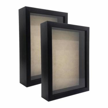 Imagem de Kit 2 Molduras Caixa Alta com Vidro para Quadros Quilling e Scrapbook A4 21x29,7-1,5x4,5- Para Presentes, Exposição ou Decoração(PRETO,21x29,7 CM)