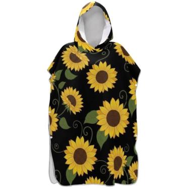Imagem de Joisal Roupão de mudança de poncho de surfe plus size para Adul com capuz toalha de praia estampa girassol preto ponchos de praia para homens