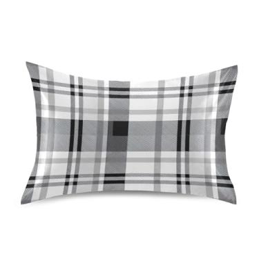 Imagem de Fronhas de cetim estampadas refrescantes personalizadas King Queen padrão fronhas para cabelo e pele Queen Size 76.2 cm x 50.8 cm clássico preto branco listras xadrez