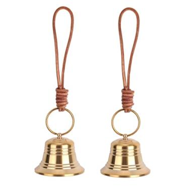 Imagem de 2 Peças Sinos de Latão Vintage para Maçaneta de Porta, Dourados Decorativos Sino Suspenso com Corda para Decoração Casa e Jardim Campainhas Entrada Loja Presente Boas-Vindas