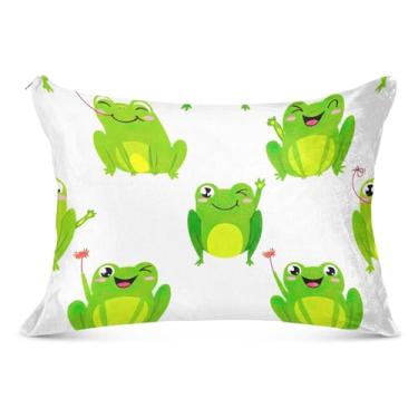 Imagem de Fronha fofa branca fofa de sapos com zíper padrão Queen King Body Size Fronha de cama, tamanho padrão, 51 x 66 cm