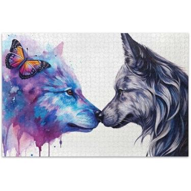 Imagem de Quebra-cabeça de beijo de lobo 500 peças para adultos presentes para jogo de elefante branco natureza quebra-cabeça arte pintura, 50 x 37 centímetros