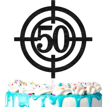Imagem de Topo de bolo de mira de tiro 50º tema de tiro decoração de alvo de feliz aniversário, festa de aniversário para homens e mulheres, festa de tiro, suprimentos de decoração de festa de caça (50º)