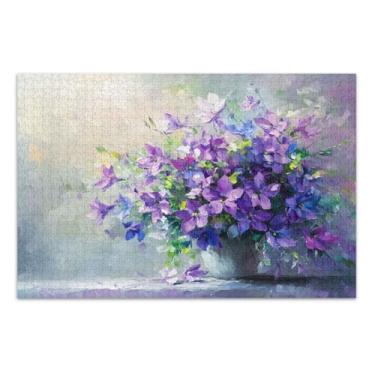 Imagem de Quebra-cabeças de flores roxas 1000 peças, quebra-cabeças desafiadores para adultos, jogos de família