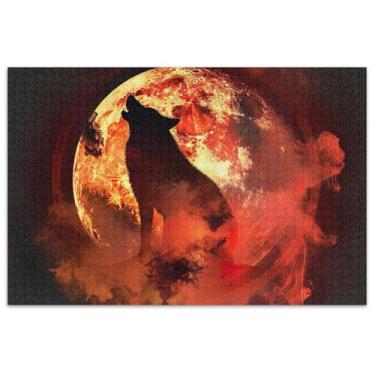 Imagem de Quebra-cabeça arte digital lobo uivando fogo 1000 peças adultos pintura animal quebra-cabeça família amigos jogos presentes