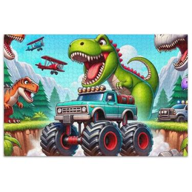 Imagem de Quebra-cabeça de dinossauro caminhão monstro 3D 1000 peças adulto arte colorida quebra-cabeça cena outono elefante branco presentes de festa