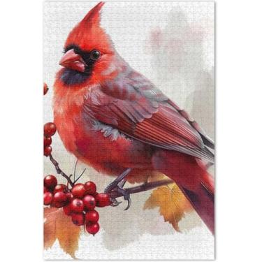 Imagem de Quebra-cabeça de pássaro vermelho com frutas vermelhas 1000 peças para adultos paisagem floral exclusivo quebra-cabeça jogo presentes