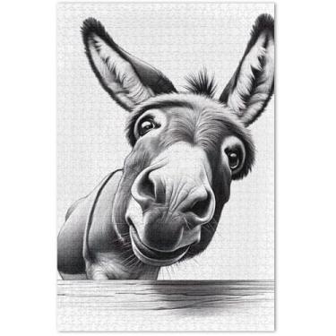 Imagem de Quebra-cabeça adulto com estampa engraçada de burro fofo, 500 peças, presentes para amantes de quebra-cabeças, paisagem e pintura de animais, 51 x 35 cm