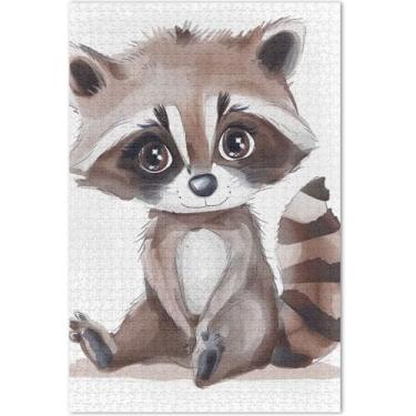 Imagem de Quebra-cabeça de guaxinim aquarela desenho animado adulto 1000 peças presentes de festa elefante branco quebra-cabeças coloridos paisagem floral