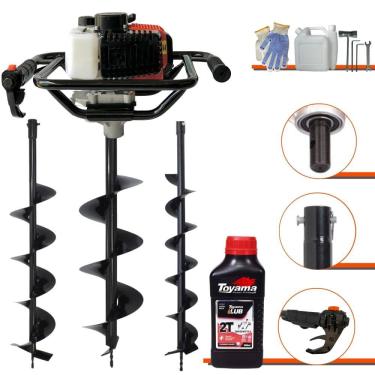 Imagem de Polaca Cavadeira À Gasolina Vant VPS52 Motor 2T 52cc 2HP 6.500rpm Perfurador de Solo Com 3 Brocas 80x10cm 80x15cm 80x20cm + ÓLEO TOYAMA 2T