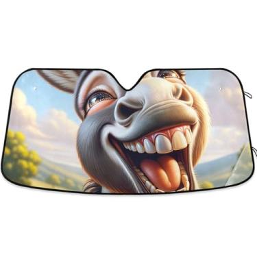 Imagem de Guarda-sol engraçado burro riso personalizado para para-brisa de carro bonito retrátil dobrável automotivo protetor solar M, 139,7 cm x 70,1 cm