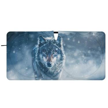 Imagem de Guarda-sol personalizado de lobo lobo de neve para para-brisa de carro caminhão dobrável guarda-chuva de para-brisa automotivo guarda-sol, 81 cm x 157 cm