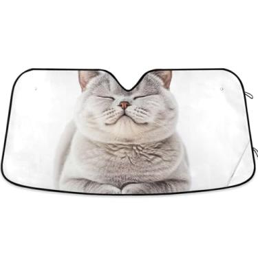 Imagem de Guarda-sol de carro fofo gato britânico personalizado pára-brisa engraçado universal dobrável caminhão carro sombra frontal para-brisa automotivo M, 139,7 cm x 70,1 cm
