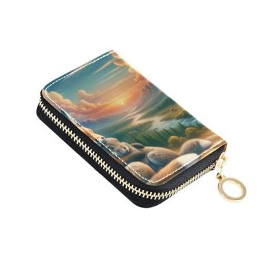 Imagem de Carteira feminina com zíper e bloqueio de RFID, carteira de cartão de crédito, linda pequena carteira de viagem com chaveiro canguru mãe natureza amor