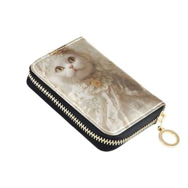 Imagem de Carteira feminina para cartão de crédito com bloqueio de RFID, bolsa de moedas com zíper, fofo, branco, gato, vintage